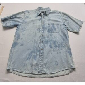 VTG Three‎ Rivers men's blue splatter print short sleeve button up XL USA Cotton